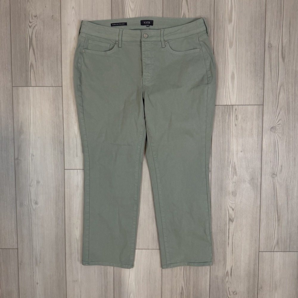 NYDJ Women's 14W Green Straight Leg Marilyn Ankle Jeans Stretch Denim‎